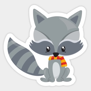 Cute Raccoon, Little Raccoon, Raccoon With Scarf Sticker